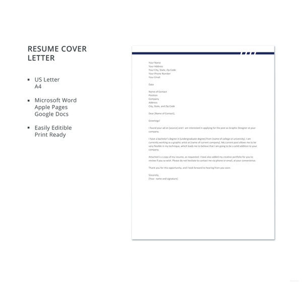 Graphic Designer Cover Letter Template - 7+ Free Word ...