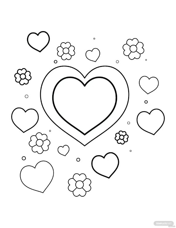 hearts and flowers coloring page for kid