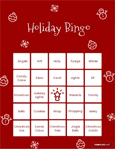 holiday bingo card template
