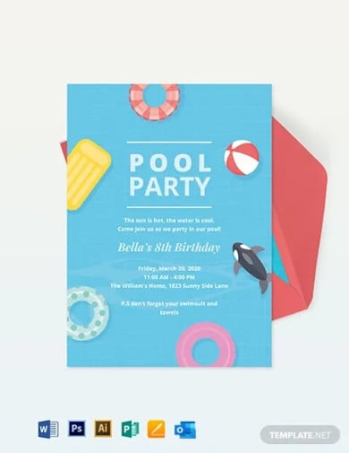 kids pool party invitation template