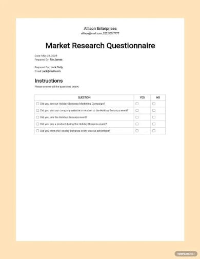 market research questionnaire template