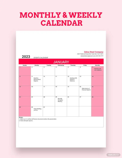 monthly and weekly calendar