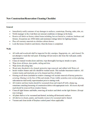 new construction renovation cleaning checklist