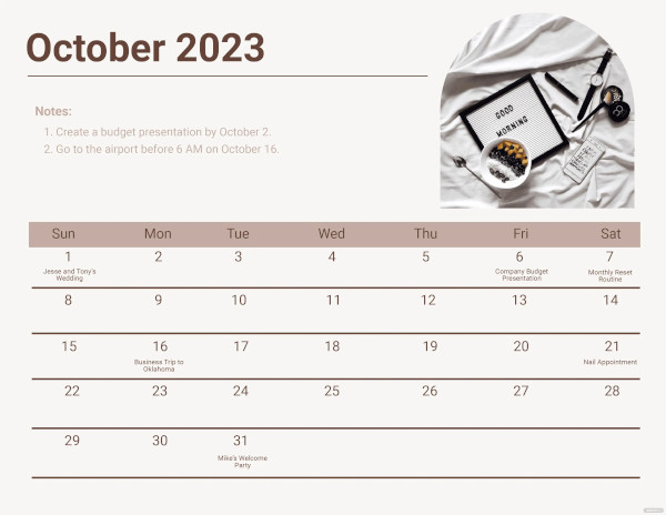 october 2023 photo calendar template