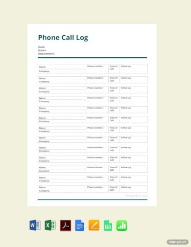 phone call log sheet template