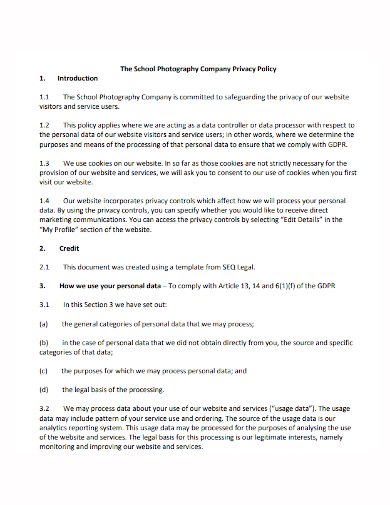 photography company policy template