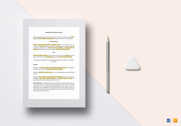 photography contract template in ipages