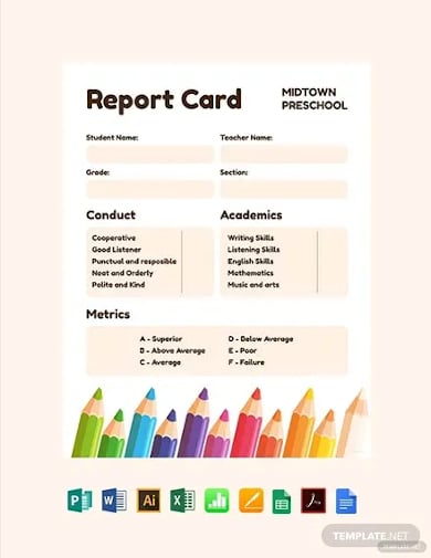 preschool progress report card template