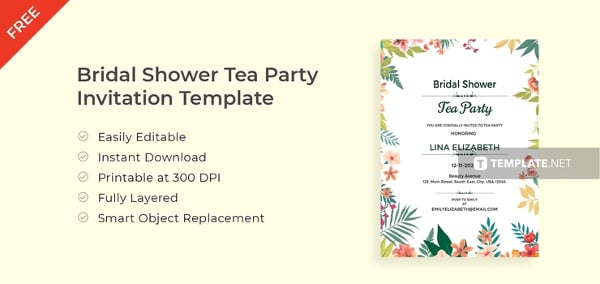 printable bridal shower tea party invitation template