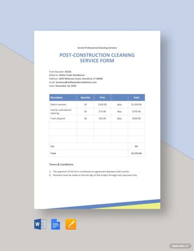 professional cleaning business form template