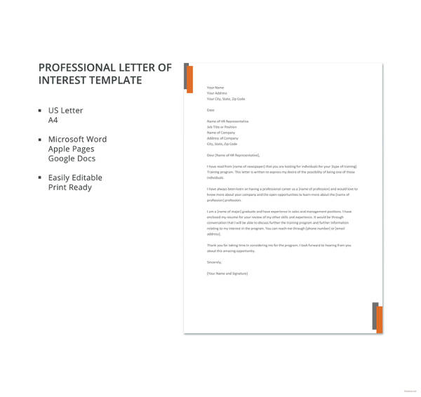Letter Of Interest 12 Free Sle Exle Format Free Premium Templates Letter Of Interest Template Microsoft Word