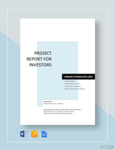 project report template for investors