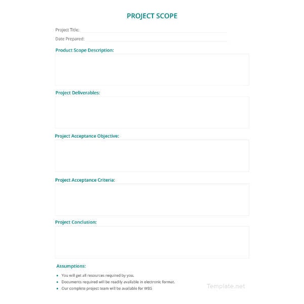 project scope of work template
