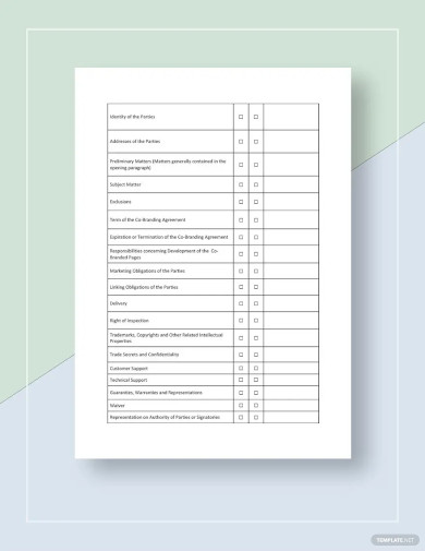 restaurant checklist co branding agreement template