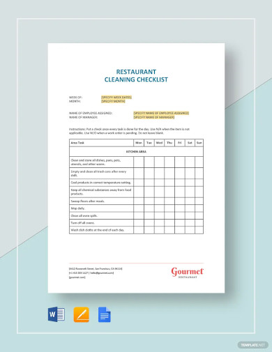 41+ Restaurant Checklist Templates - Word, PDF, Excel, Apple Pages ...