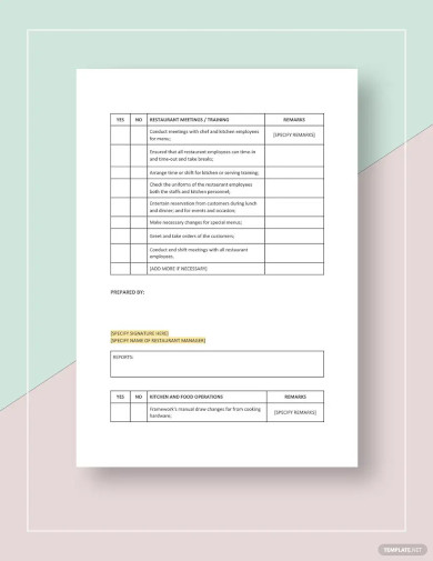 41+ Restaurant Checklist Templates - Word, PDF, Excel, Apple Pages ...