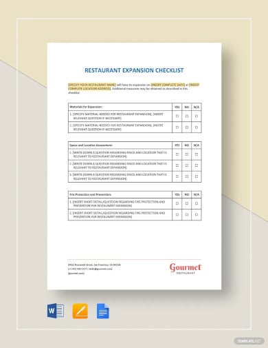 restaurant expansion checklist template