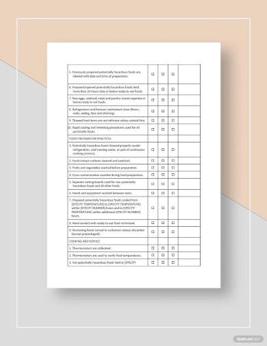restaurant inspection checklist template