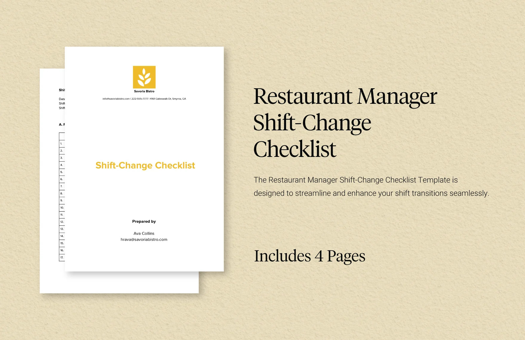 restaurant manager shift change checklist template