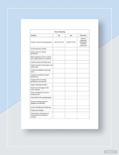 restaurant meeting checklist template