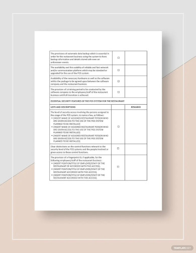 restaurant pos checklist template