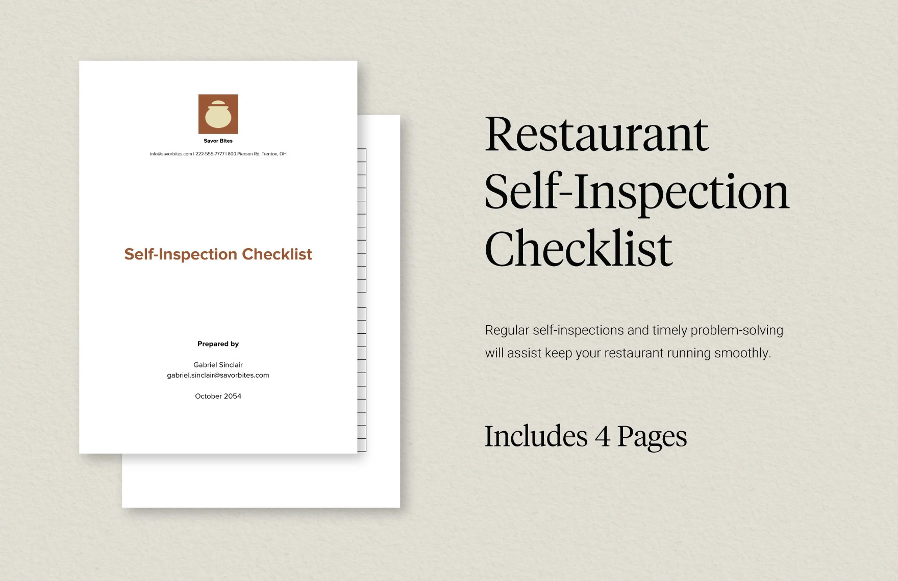 restaurant self inspection checklist template