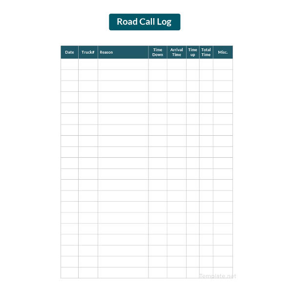 road call log template