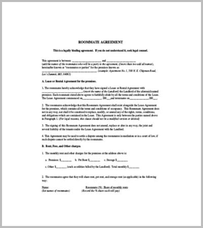 roommate rental agreement form in pdf