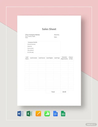 sales sheet template