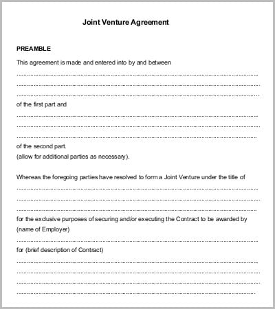 sample joint venture agreement template