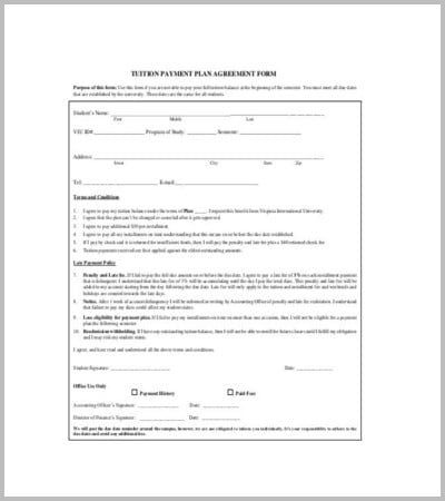 sample tuition payment agreement template