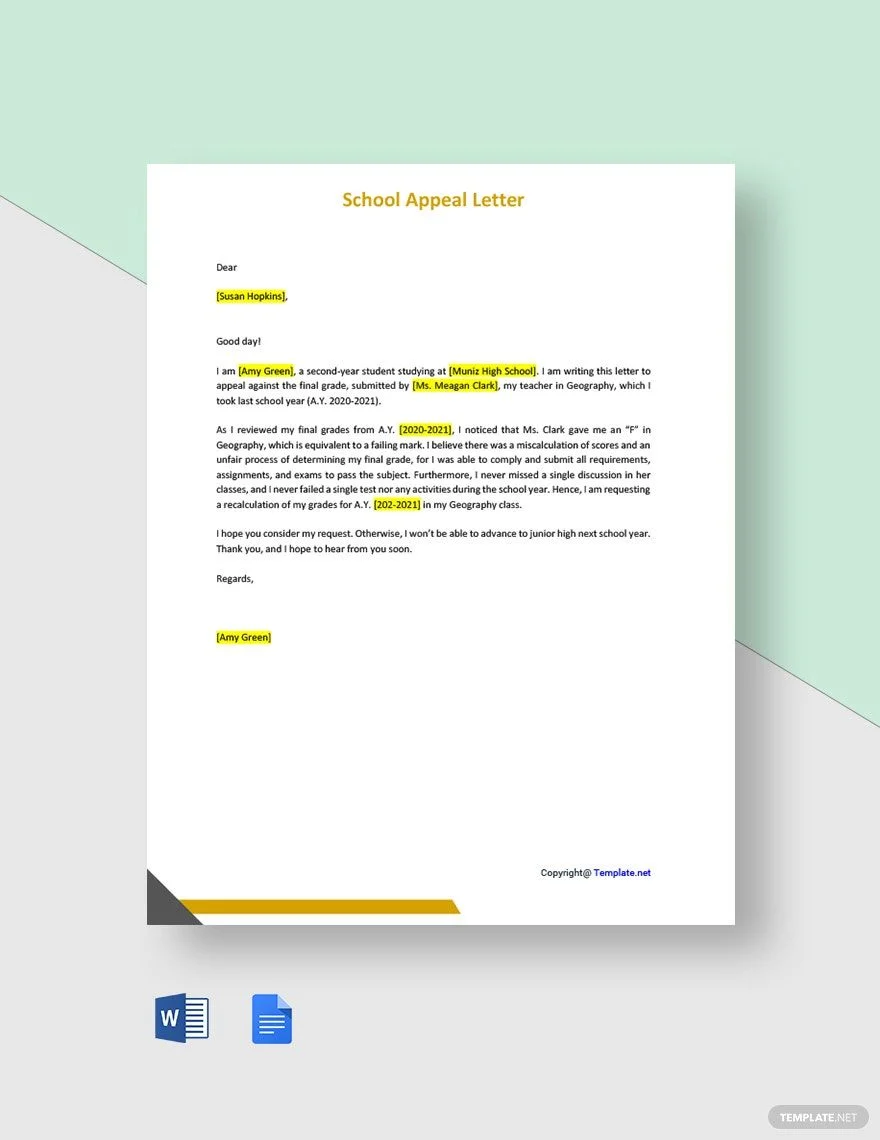 school appeal letter