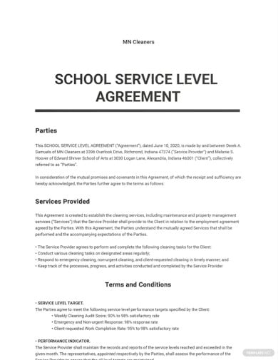 school service level agreement template