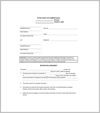 separation agreement template in pdf