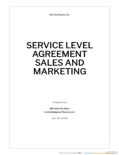 service level agreement sales and marketing template