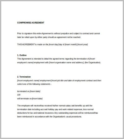 settlement agreement template in word