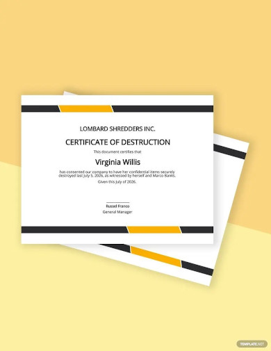 simple certificate of destruction template