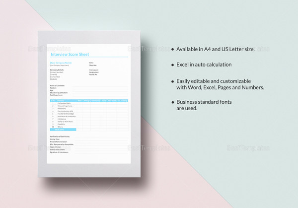 simple interview score sheet template