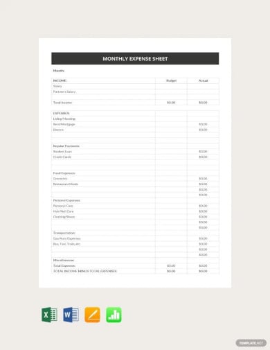 simple monthly expense sheet template