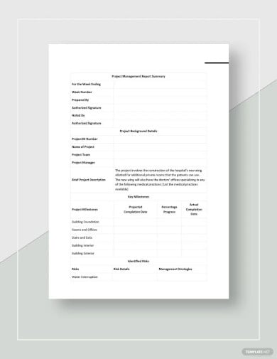 simple project management weekly status report template