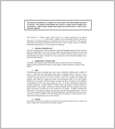 standard subcontract agreement template