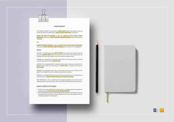 sublease contract template