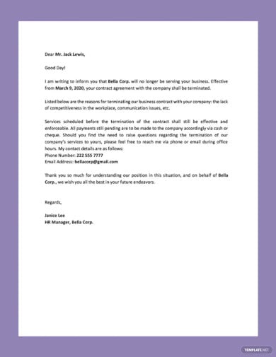 termination of services letter template to client
