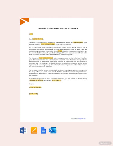 termination of services letter to vendor template