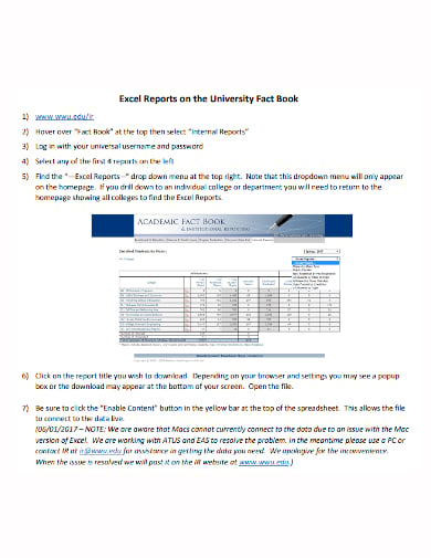 university excel report template
