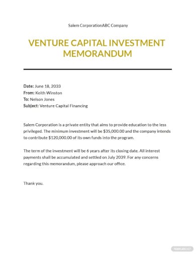 venture capital investment memo template