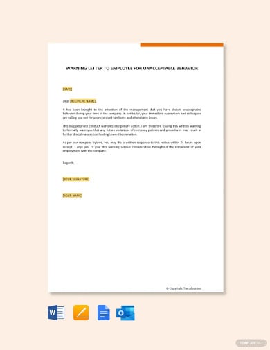 warning letter to employee for unacceptable behavior template