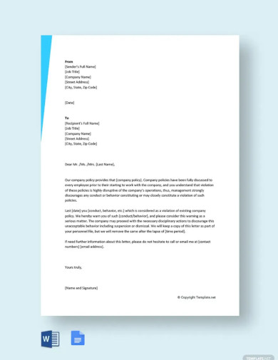 warning letter for violation of company policy template