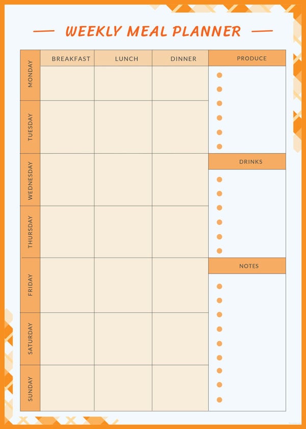 Weekly Meal Planner Template 9+ Free PDF, Word Documents Download