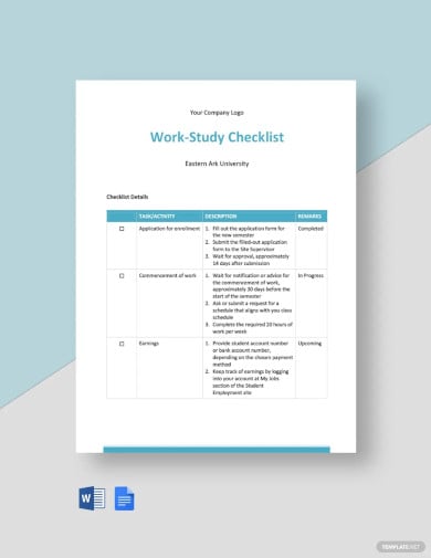 work study checklist template